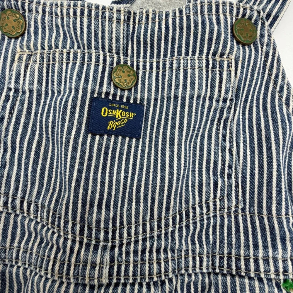 OshKosh Bgosh Kids 24 Months Hickory Stripe Jersey Lined Denim Overalls Blue